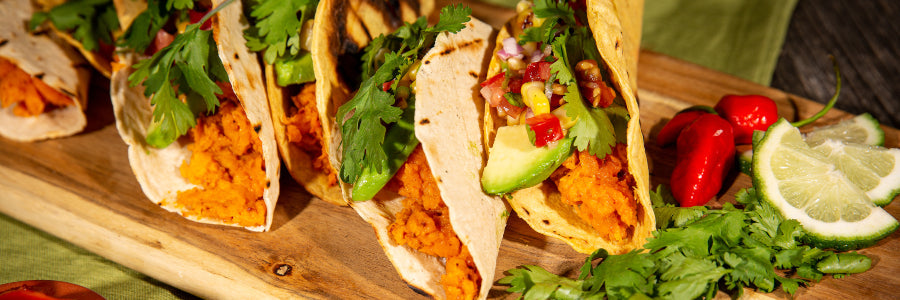 Füstölt édesburgonyás taco